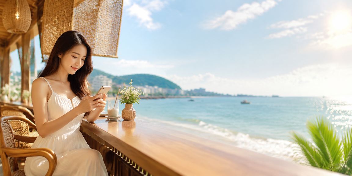 Người dùng tại Vũng Tàu thực hiện nạp tiền qua điện thoại di động trên bãi biển